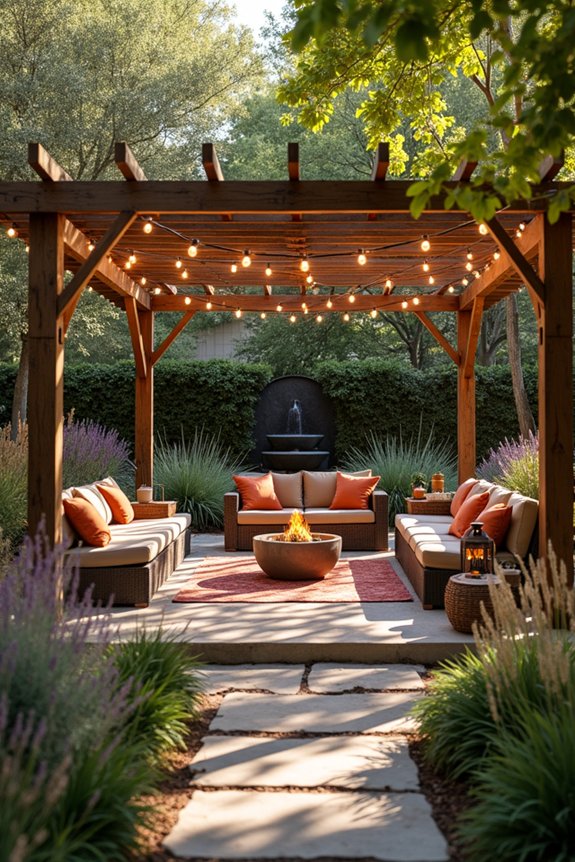 fire pit circle with ambient lighting