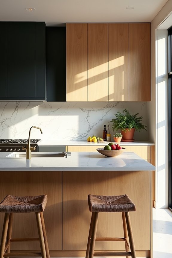 mix warm woods with stone