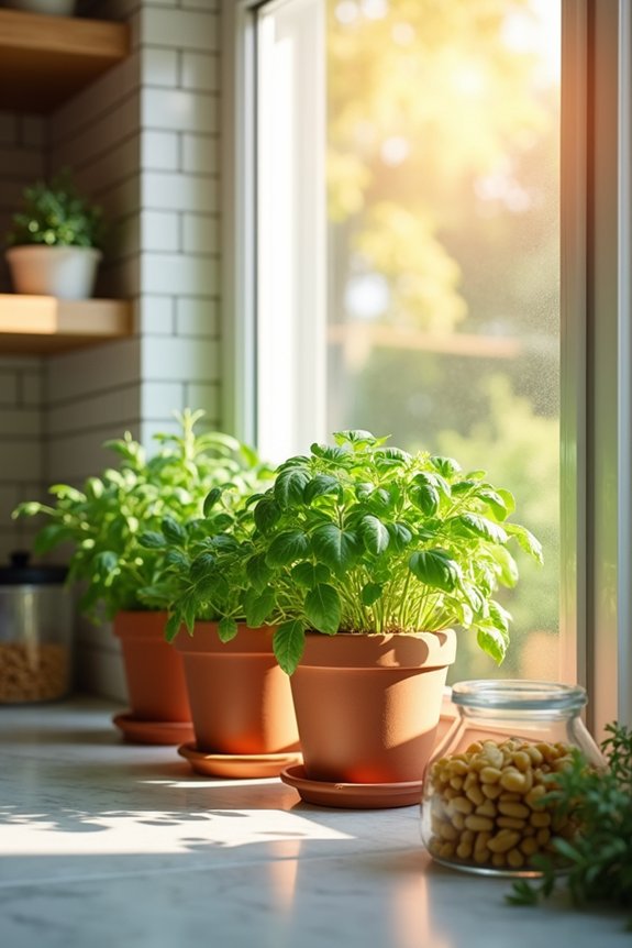 potted herbs brighten kitchen space