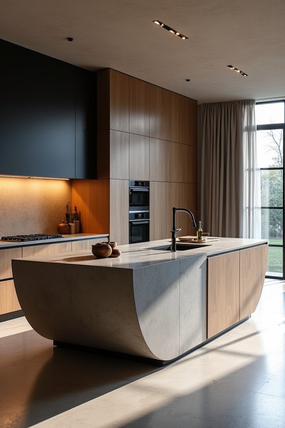 sculptural mixed material kitchen islands