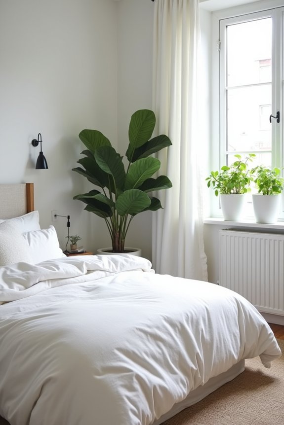 white planters airy small bedroom